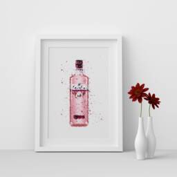 Gordons Premium Pink Gin Bottle Watercolour Splash A3, A4, 10x8, 8x6, 5x7 & 4x6 Wall Art Prints - thumbnail 1