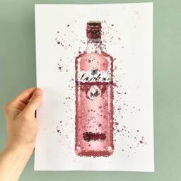 Gordons Premium Pink Gin Bottle Watercolour Splash A3, A4, 10x8, 8x6, 5x7 & 4x6 Wall Art Prints - thumbnail 2