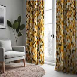 Retro Geometric Curtains, Mustard Yellow Orange Drapes, Hexagon Pattern Panels, Mid Century Modern Window Treatment For Living Room - thumbnail 3