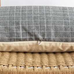 Gray Plaid Lumbar Pillow Cover Hill Tribe Woven Cotton, Boho Home Decor - 14x36 - thumbnail 3