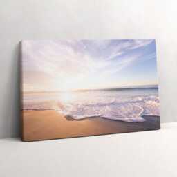 Sunrise Over The Beach & Sea Canvas, Picture Wall Hanging, Beige Art, Landscape Canvas Painting - thumbnail 2