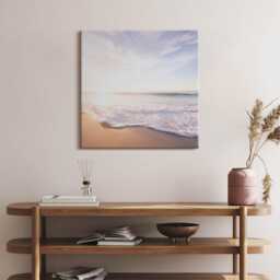Sunrise Over The Beach & Sea Canvas, Picture Wall Hanging, Beige Art, Landscape Canvas Painting - thumbnail 3