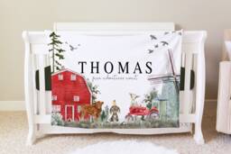 Farm Blanket, Personalized Baby Gift, Toddler Nursery Decor, Birthday Theme Adventures Await Bb06 - thumbnail 1