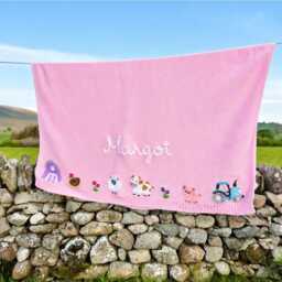 Girl Hand Embroidered Farm Baby Blanket, Personalised Cotton Keepsake Heirloom Gift