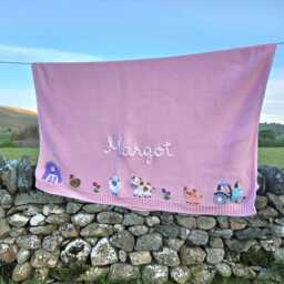Girl Hand Embroidered Farm Baby Blanket, Personalised Cotton Keepsake Heirloom Gift - thumbnail 1