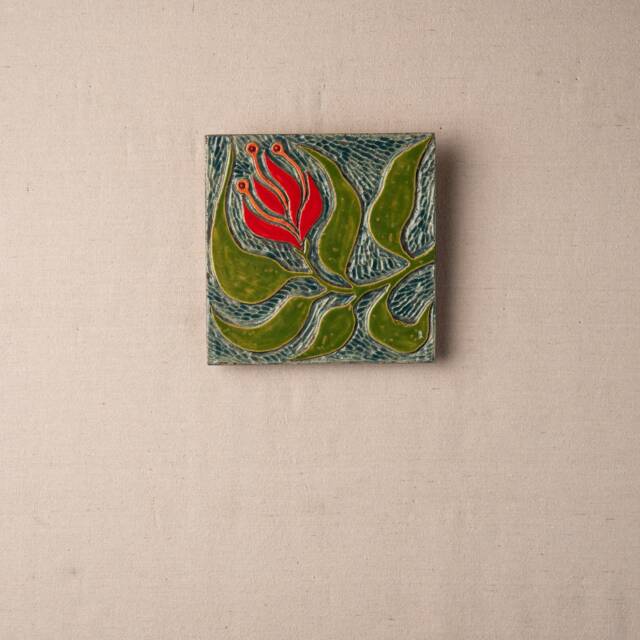 Ceramic Wall Art, Mounted Handmade Tile & Mosaic, 8 Inch Square Tile, Made To Order - Cardinal Flower - image 1