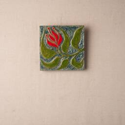 Ceramic Wall Art, Mounted Handmade Tile & Mosaic, 8 Inch Square Tile, Made To Order - Cardinal Flower - thumbnail 2