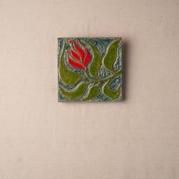 Ceramic Wall Art, Mounted Handmade Tile & Mosaic, 8 Inch Square Tile, Made To Order - Cardinal Flower - thumbnail 1