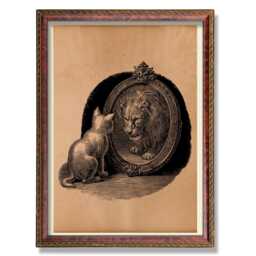 Vintage Cat Lion Poster - Antique Style Animal Illustration, Rustic Wall Art, Inspirational Decor - thumbnail 1