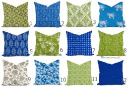 Outdoor Pillows Or Indoor Custom Cover - Blue Royal Admiral Green Kiwi Lime White Contemporary Modern Geometric Coastal 18x18, 16x16 - thumbnail 1