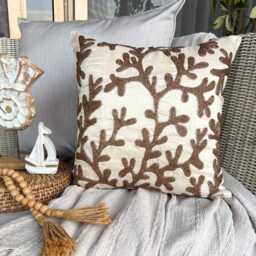 Gold Art Silk Beaded Sea Creature Pattern, Beach Style Throw Pillow Cover/Euro Sham - Coral Shine - thumbnail 3