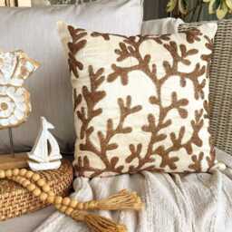 Gold Art Silk Beaded Sea Creature Pattern, Beach Style Throw Pillow Cover/Euro Sham - Coral Shine - thumbnail 2