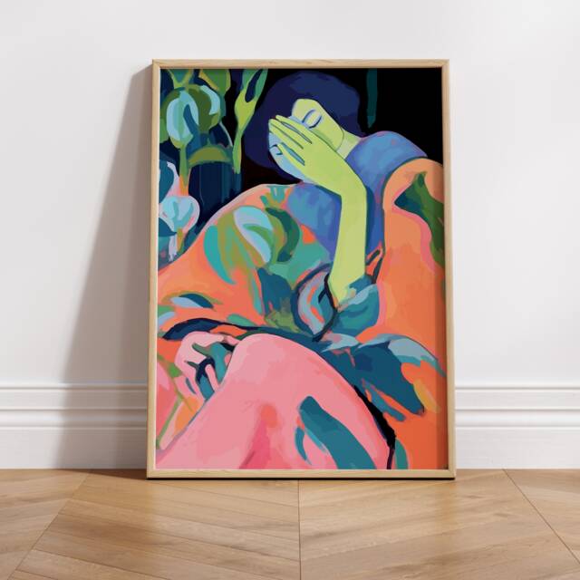 Impressionism Faceless Portrait - Henri Matisse Inspired Abstract Art in Green & Pink - image 1