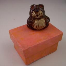 Handmade Miniature Ceramic Teddy Bear, Hand-Painted Box, Original Sculpture - thumbnail 2