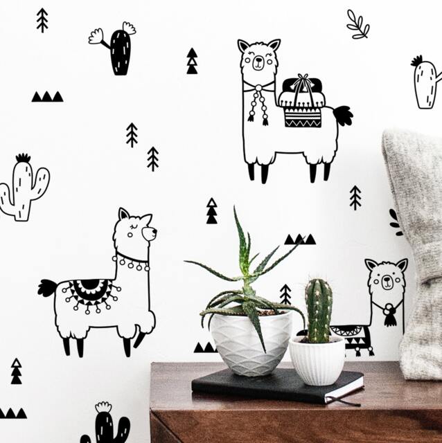 Alpaca & Cactus Decals - Llama Wall Decals, Nursery Decor, Kids Room Art, Animal Stickers - image 1