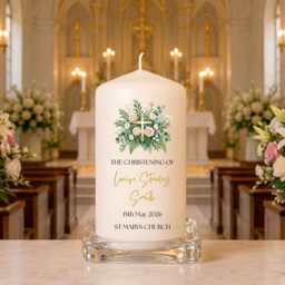 Personalised Christening Candle - Floral Cross Baptism Custom Baby Name Christened Keepsake Gift Church Ceremony - thumbnail 4