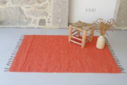 Medium Handwoven Orange Rug 150x100 cm, Bedroom Rug, Kids Nursery Kitchen Bohemian Tapis Orange, Vloerkleed - thumbnail 1