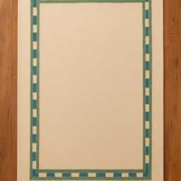 Handmade Wool Kilim Rug Minimalist Cream Rug With Blue & Green Border - thumbnail 2