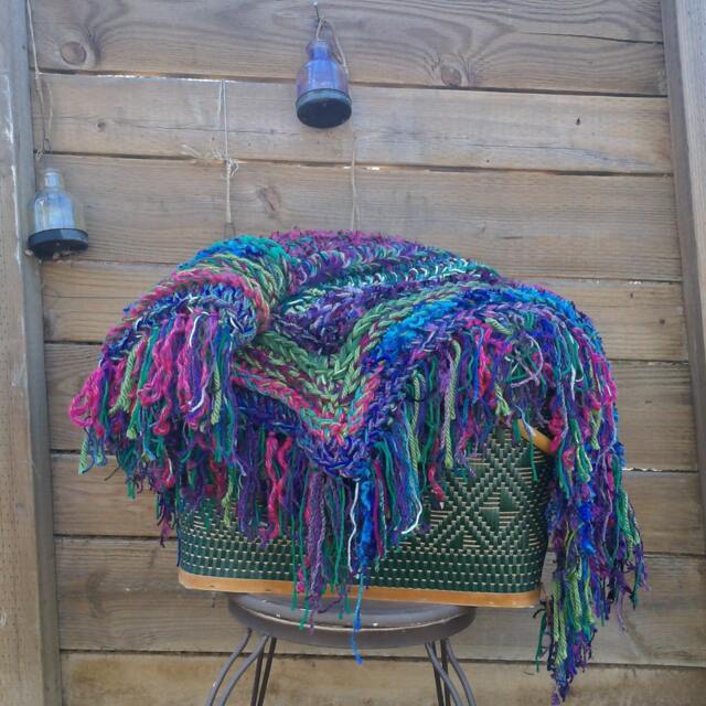 Crochet Fringe Blanket in Green, Purple, Pink & Blue - image 1