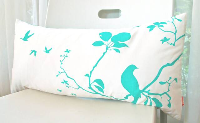 Mint Green Print On Off White Flying By Rectangle Pillow - image 1