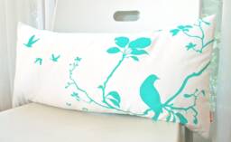 Mint Green Print On Off White Flying By Rectangle Pillow - thumbnail 1