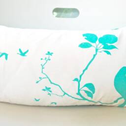 Mint Green Print On Off White Flying By Rectangle Pillow - thumbnail 2