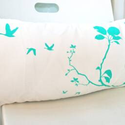 Mint Green Print On Off White Flying By Rectangle Pillow - thumbnail 3