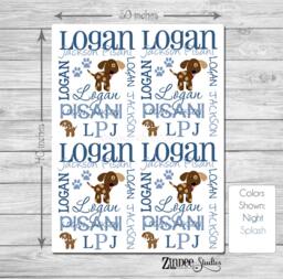 Custom Baby Blanket- Puppy Theme- Personalized Blanket For Boy Or Girl - Receiving Blanket Baby Shower Gift, Swaddle Monogrammed - thumbnail 1