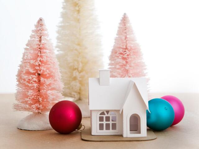 Victorian Putz Style Paper House Decoration in Mini Or Tealight Size, Fun & Easy Holiday Party Craft Kit - image 1