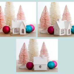 Victorian Putz Style Paper House Decoration in Mini Or Tealight Size, Fun & Easy Holiday Party Craft Kit - thumbnail 3