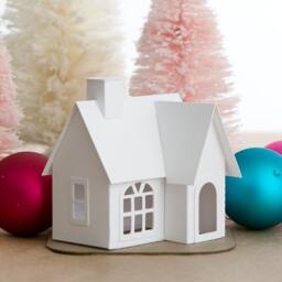 Victorian Putz Style Paper House Decoration in Mini Or Tealight Size, Fun & Easy Holiday Party Craft Kit - thumbnail 2