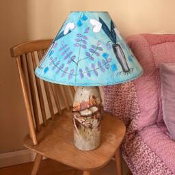 Large Bloomsbury Lampshade Pink & Blue, Coolie Shade Hand Painted, Charleston Lampshade, Interior Style, Standard Or Ceiling - thumbnail 3
