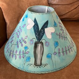 Large Bloomsbury Lampshade Pink & Blue, Coolie Shade Hand Painted, Charleston Lampshade, Interior Style, Standard Or Ceiling - thumbnail 2