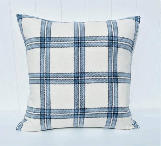 Laura Ashley Dalby Check Cushion Handmade Seaspray Blue Plaid Pillow - image 1