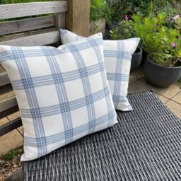 Laura Ashley Dalby Check Cushion Handmade Seaspray Blue Plaid Pillow - thumbnail 2