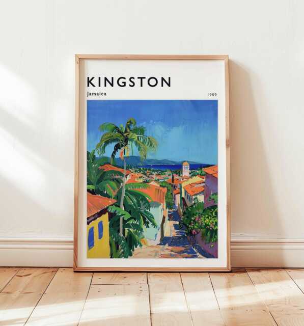 Kingston Jamaica Travel Poster Caribbean Coastal Wall Art - image 1