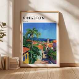Kingston Jamaica Travel Poster Caribbean Coastal Wall Art - thumbnail 3