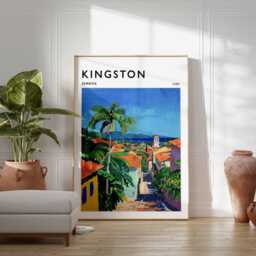 Kingston Jamaica Travel Poster Caribbean Coastal Wall Art - thumbnail 2