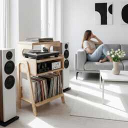 Mid Century Modern Plywood Record Player Stand With Amplifier Shelf - thumbnail 2