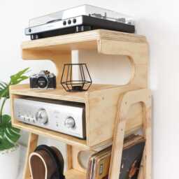 Mid Century Modern Plywood Record Player Stand With Amplifier Shelf - thumbnail 4