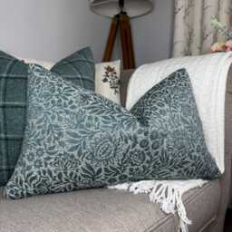 "Countryside Cushion Cover in Teal - Floral Design Pillow 12""x 20" - thumbnail 1