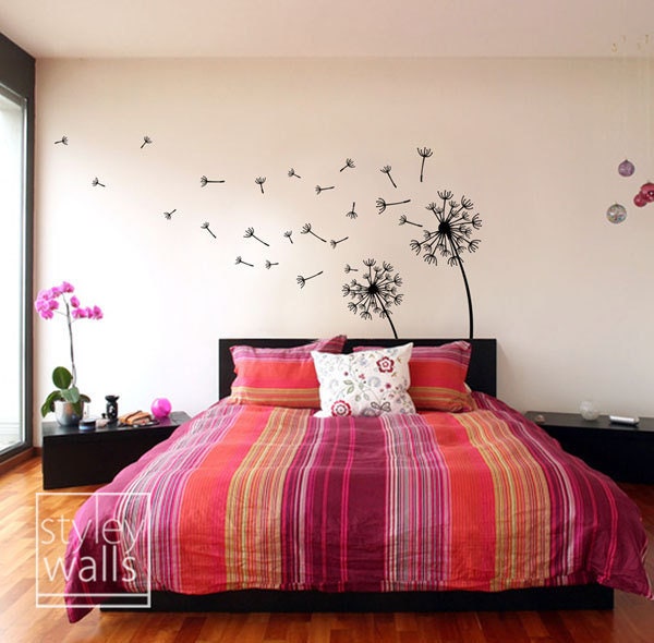 Dandelion Wall Decal, Love Decor, Sticker, Vinyl Art, Blowing Flower Decal - image 1
