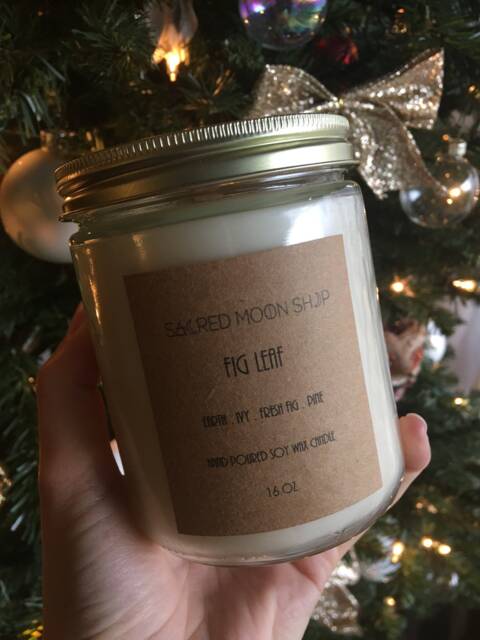 Fig Leaf Vegan Hand Poured Soy Wax Candle // 16 Oz. Reusable Glass Jar With Wooden Wick - image 1