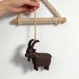 Rustic Geometric Wood Goat Figurine - Hand Carved Mountain Ibex Statue Farmhouse Shelf Decor Unique Wooden Animal Lover Gift - thumbnail 4