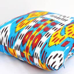 Blue Silk Ikat Pillow Cover, Handwoven Accent Cushion - 20x20 - thumbnail 3