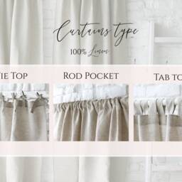Grey Linen Curtain, Farmhouse Curtains, Linen Ruffled Curtain Panel, Tab Top Ruffle Curtain, Shower Curtain - thumbnail 3