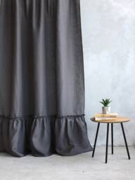 Grey Linen Curtain, Farmhouse Curtains, Linen Ruffled Curtain Panel, Tab Top Ruffle Curtain, Shower Curtain