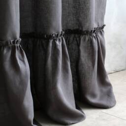 Grey Linen Curtain, Farmhouse Curtains, Linen Ruffled Curtain Panel, Tab Top Ruffle Curtain, Shower Curtain - thumbnail 2