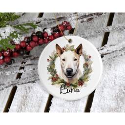 Bull Terrier Christmas Ornament Ceramic Bauble, Secret Santa Gift