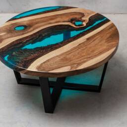 Live Edge Coffee Table, Epoxy Resin Table, Walnut Live Edge River Coffee Table - thumbnail 3